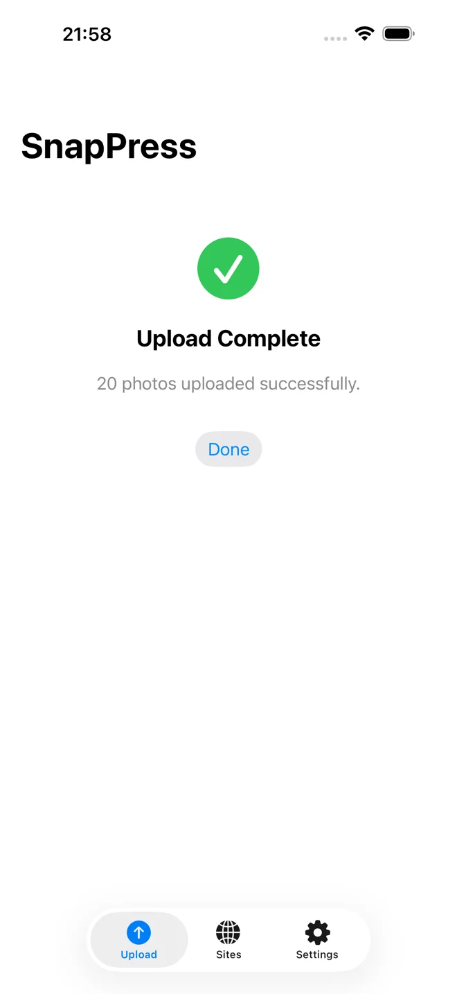 Upload complete in SnapPress
