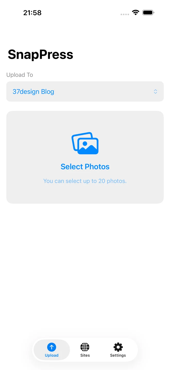 SnapPress welcome screen